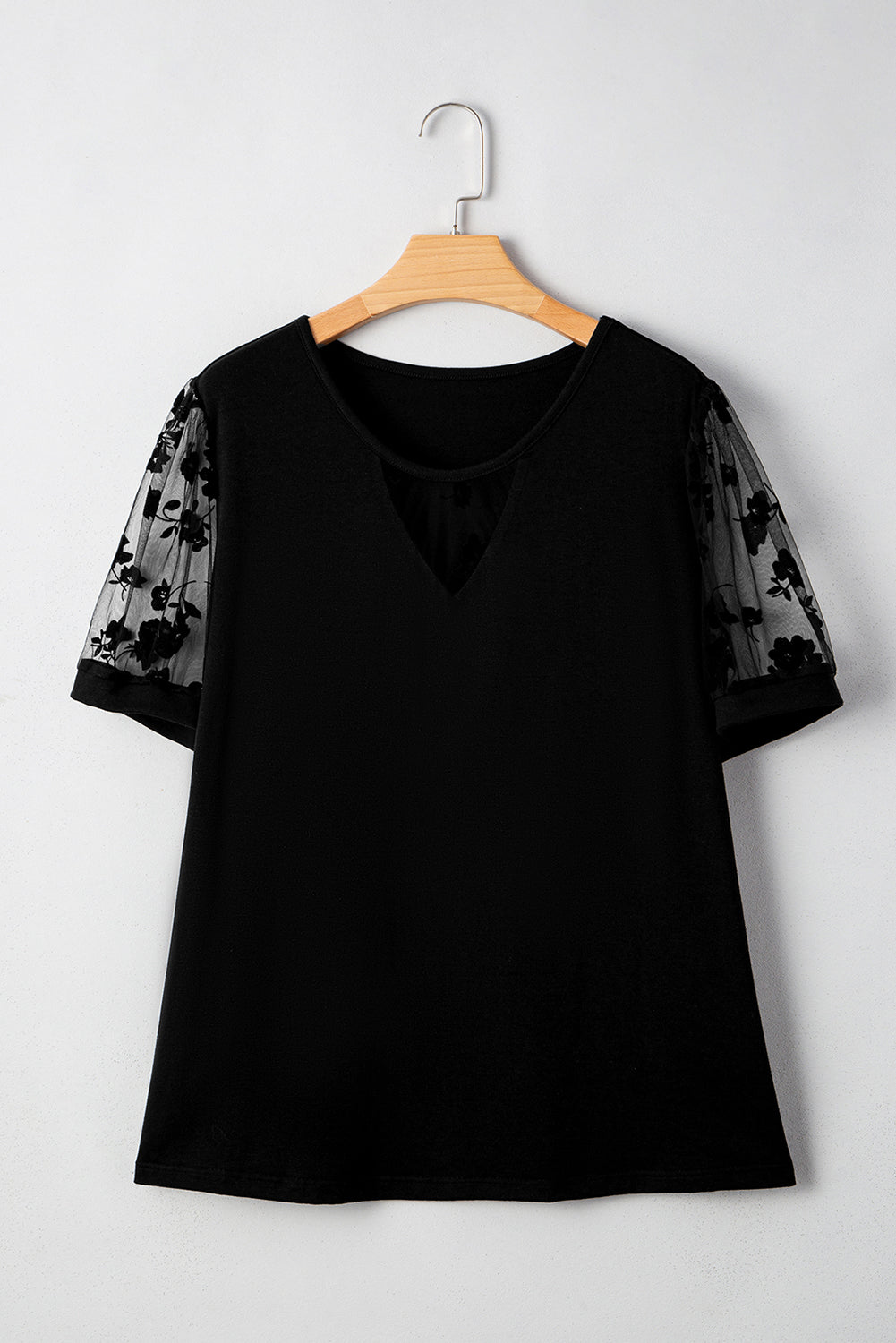 Plus Size Floral Mesh Short Sleeve T-Shirt