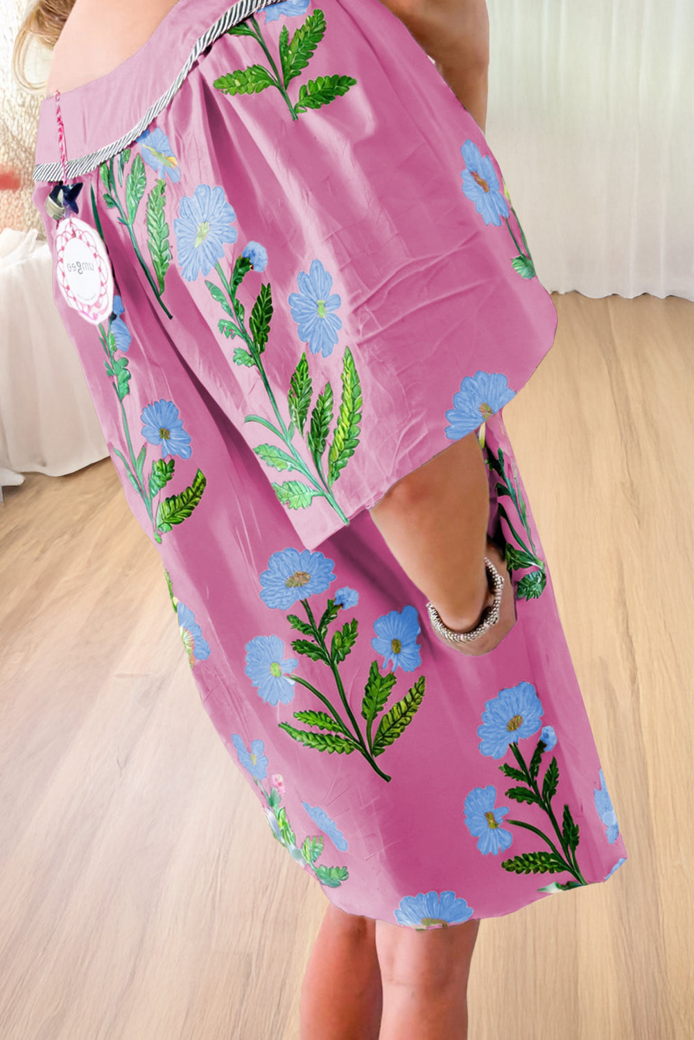 Floral Split Neck Mini Dress