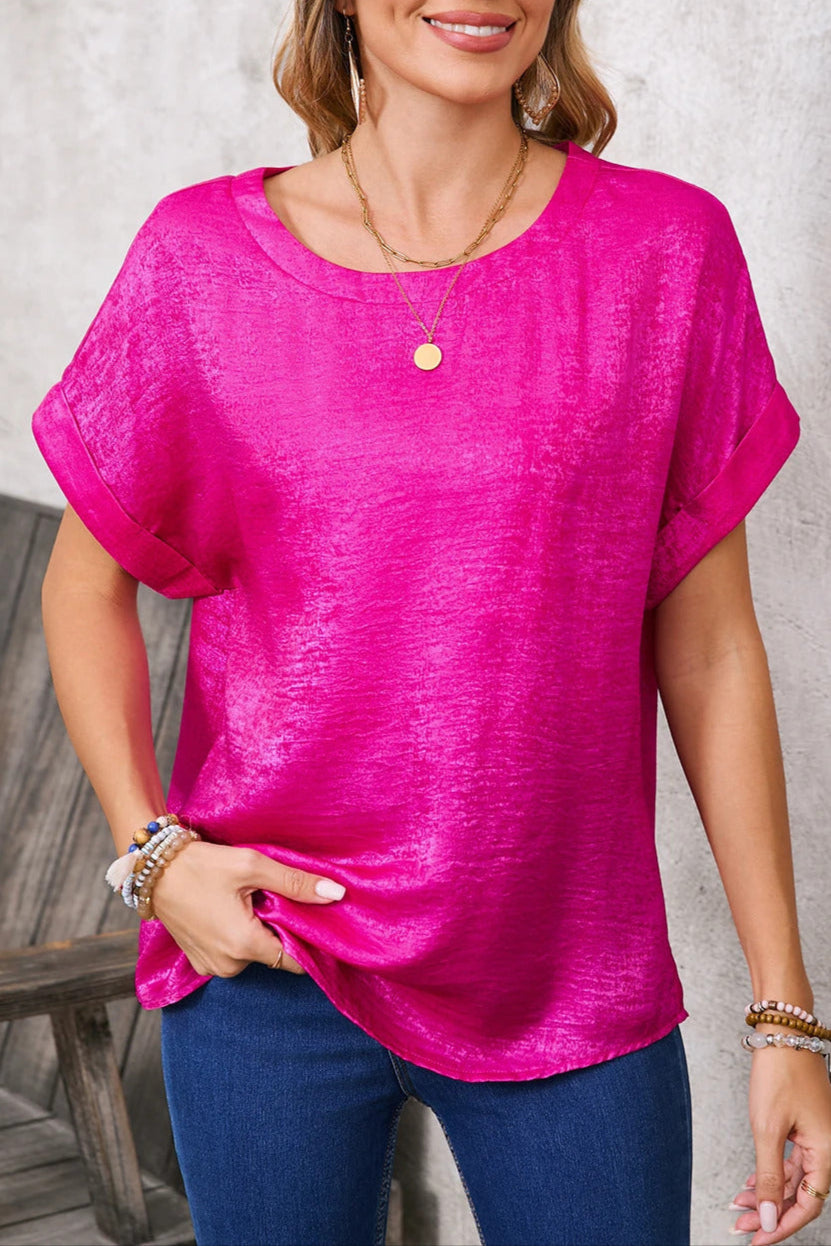 Metallic Shimmer Cuffed Sleeve Top