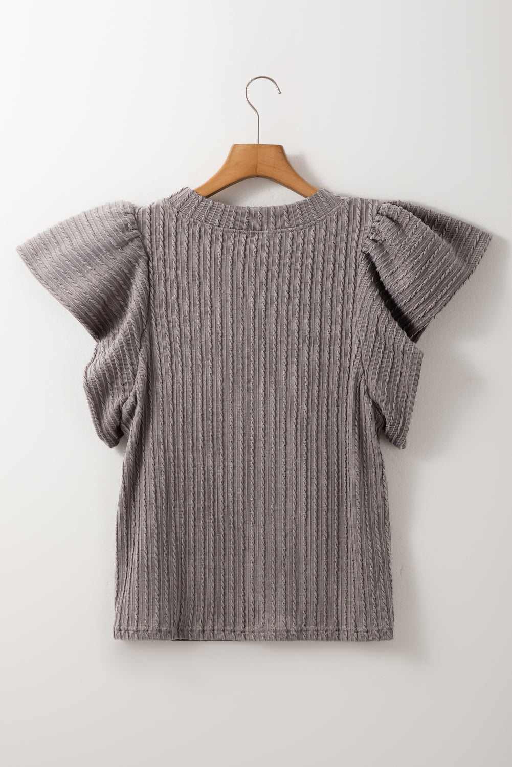 Solid Cable Textured Flutter Sleeve Top