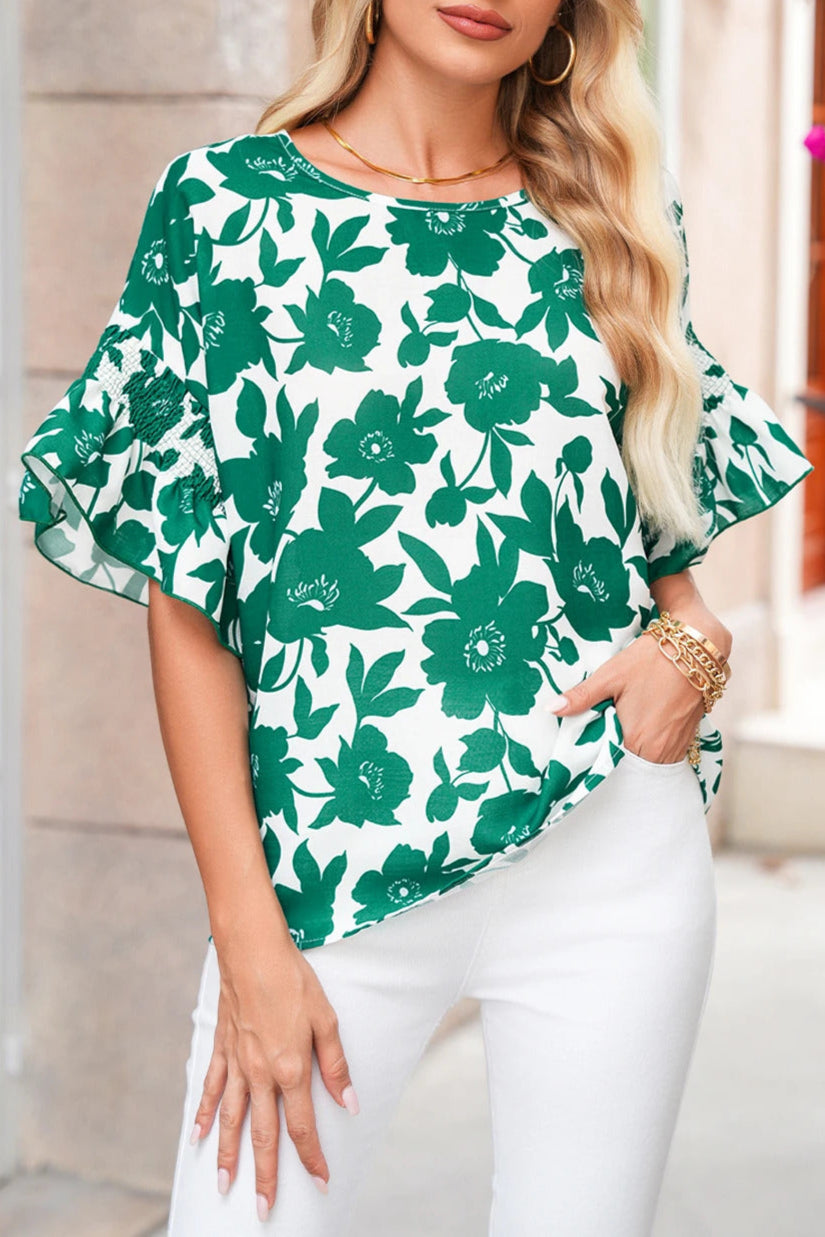 Floral Ruffle Short Sleeve Blouse