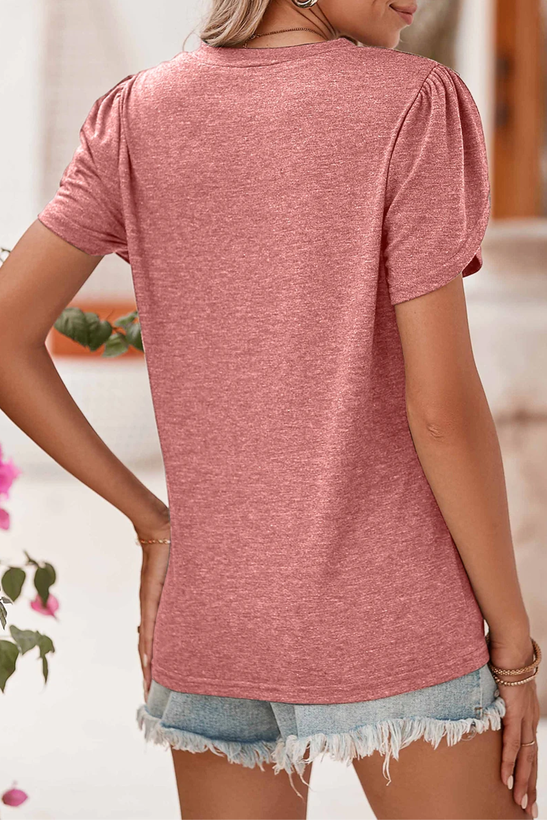 Heathered Petal Sleeve V-Neck T-Shirt