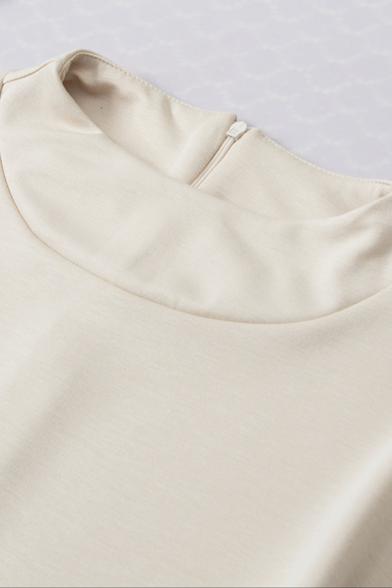 Solid Zip Up Back Crewneck Top