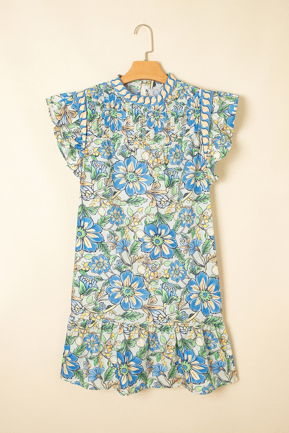 Floral Pleated Ruffle Sleeve Dress