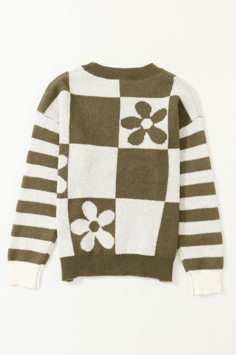 Checker Floral Stripe Patchwork Sweater