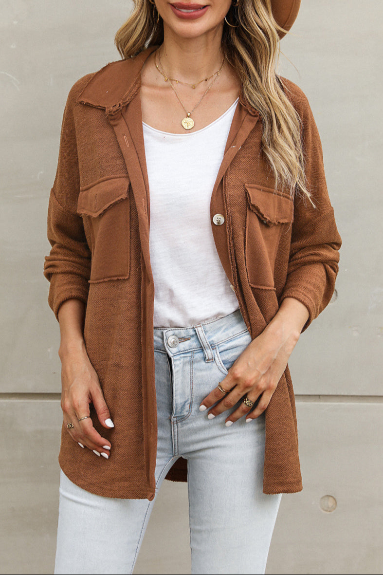 Textured Contrast Flap Pocket Shacket
