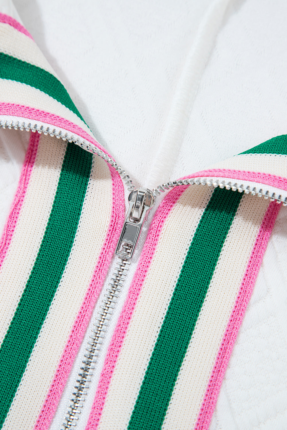 Stripe Contrast Collar Textured Blouse