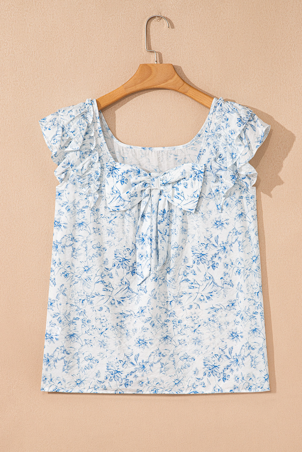 Floral Bow Back Ruffle Sleeve Blouse