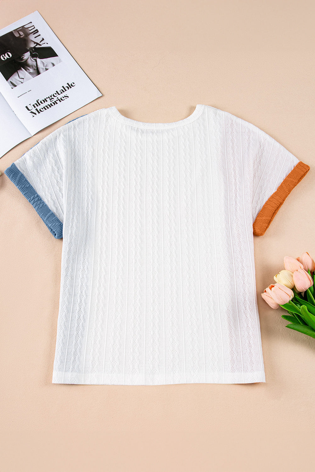 Colorblock Textured Cuff Sleeve T-Shirt