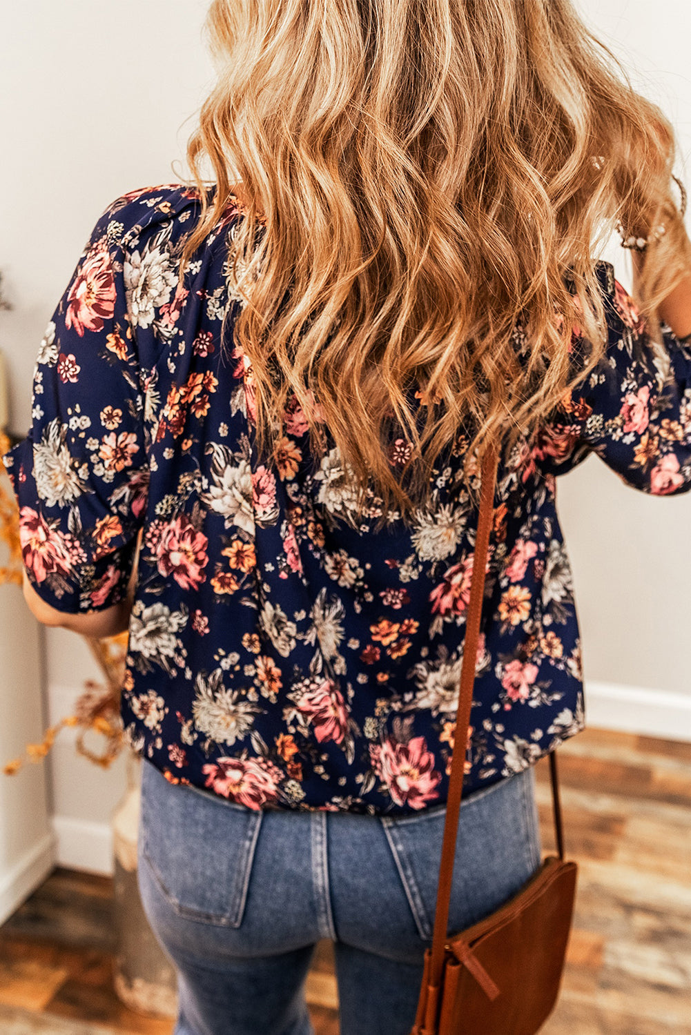 Floral Short Sleeve Scoop Neck Blouse