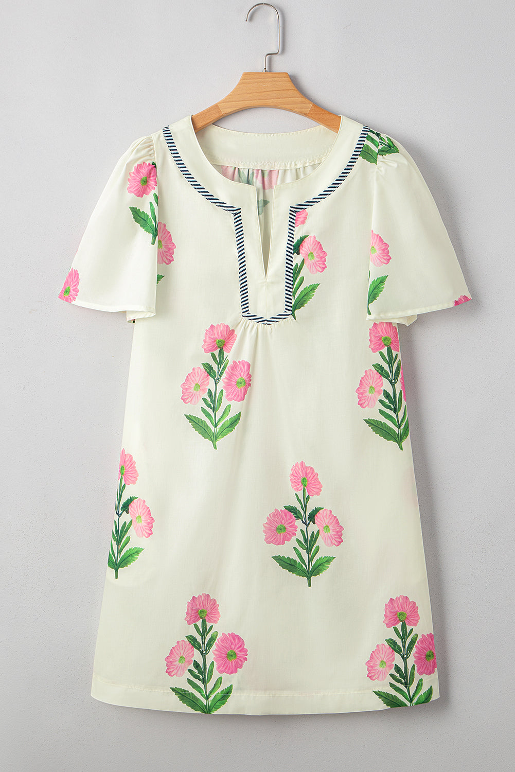Floral Split Neck Mini Dress