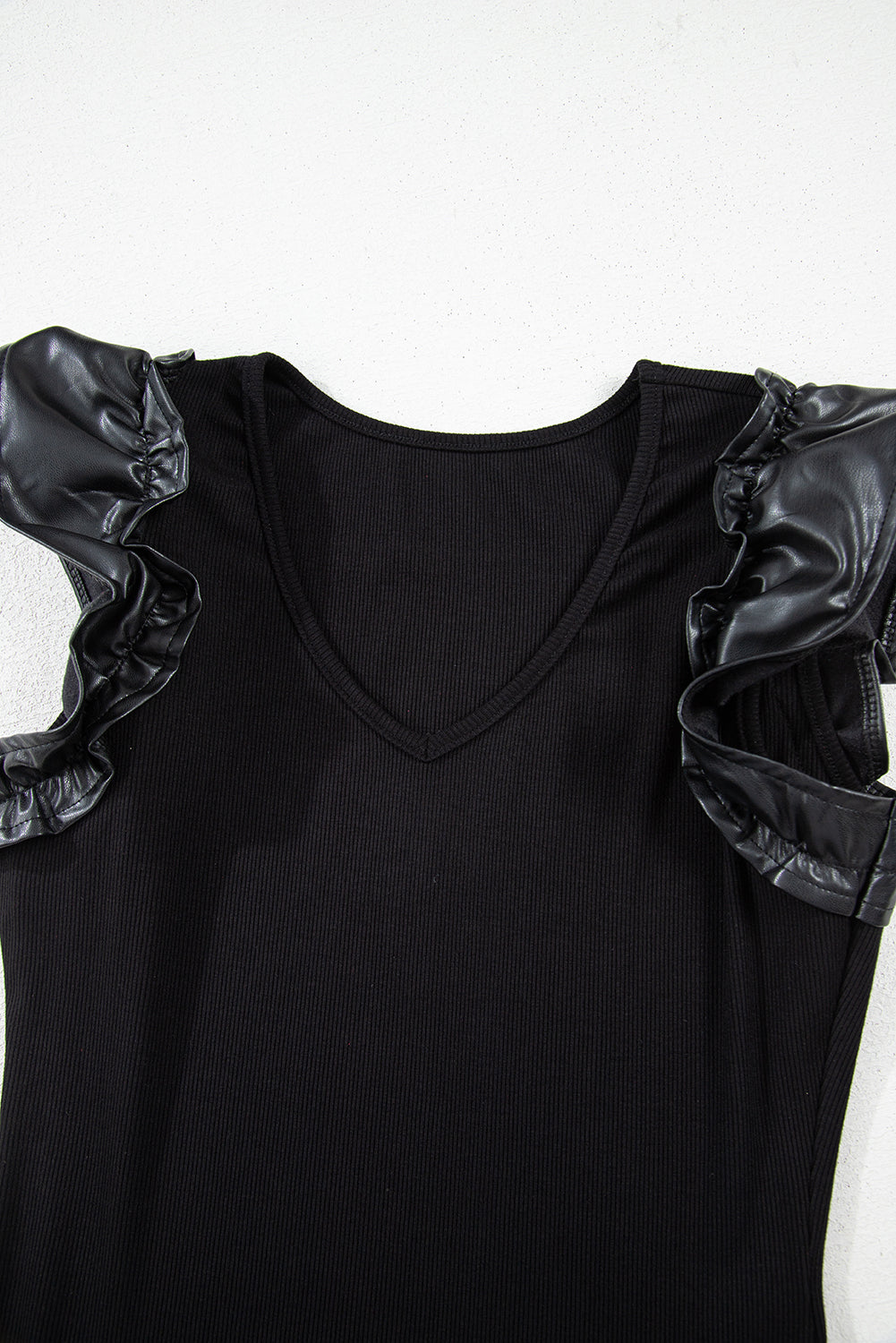 Leatherette Patchwork Ruffle Sleeve Bodysuit