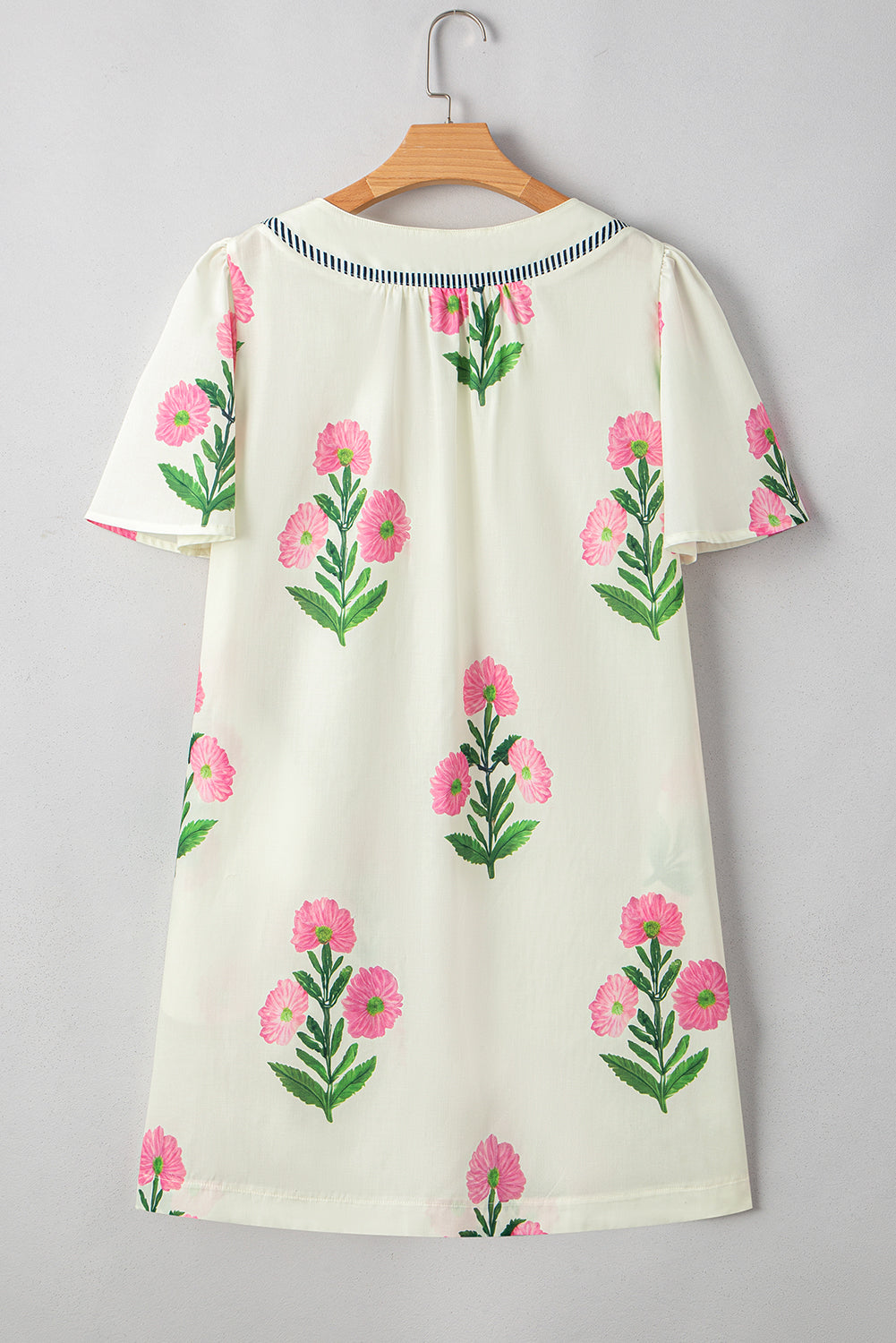 Floral Split Neck Mini Dress