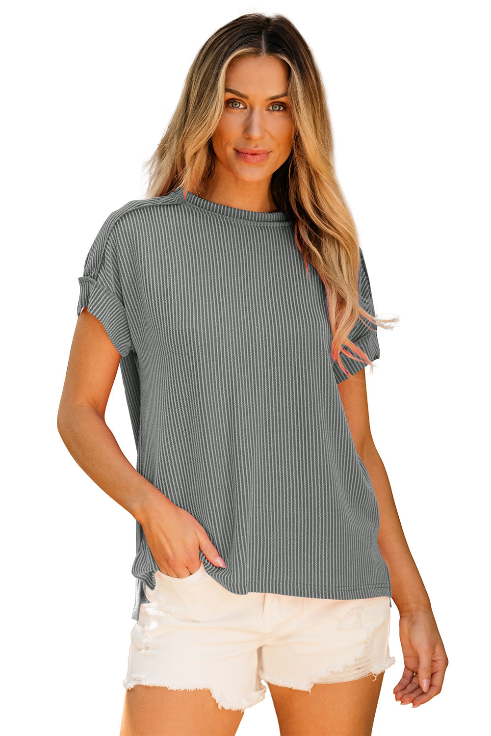 Corded Knit Reverse Seam T-Shirt