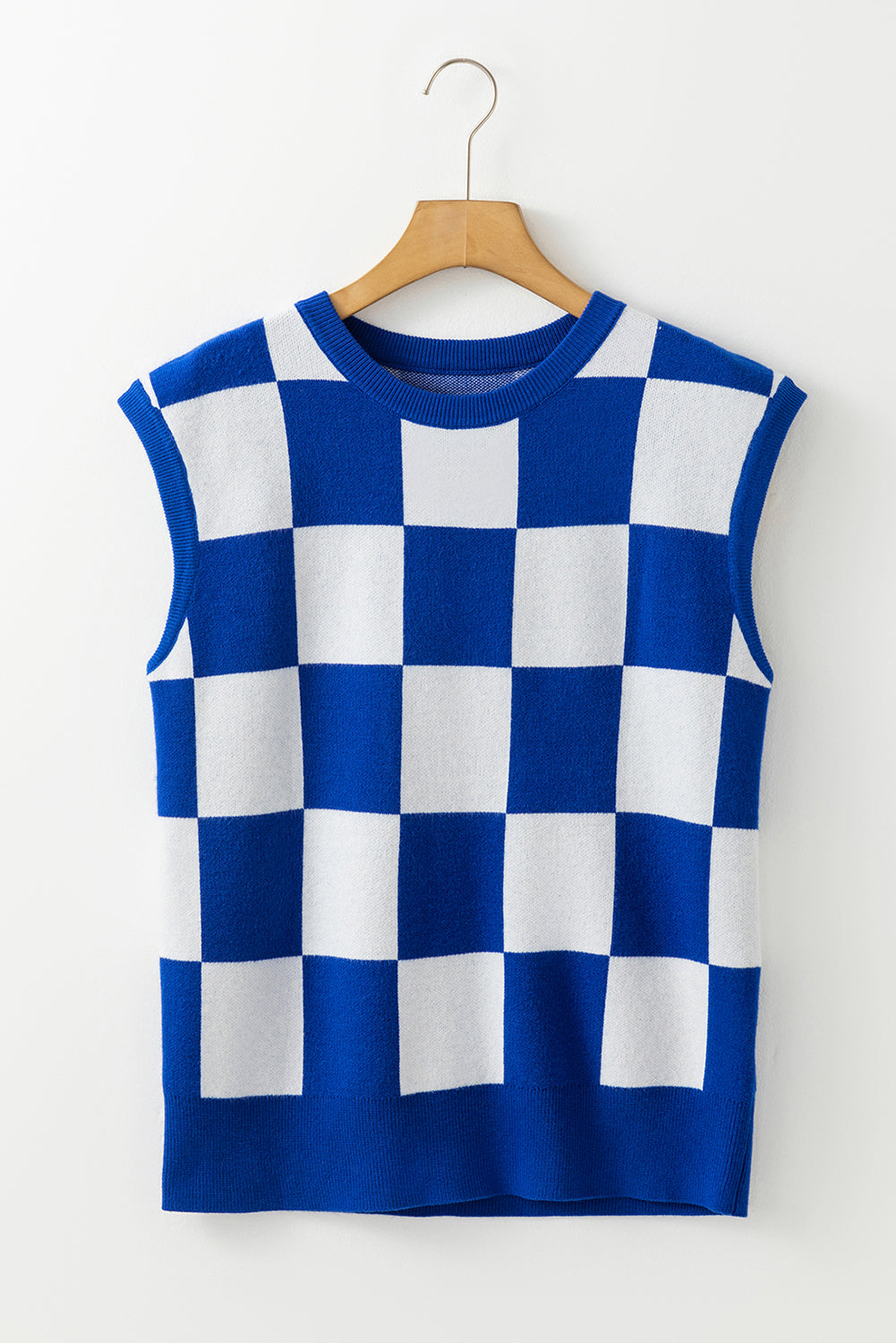 Checker Round Neck Sleeveless Sweater
