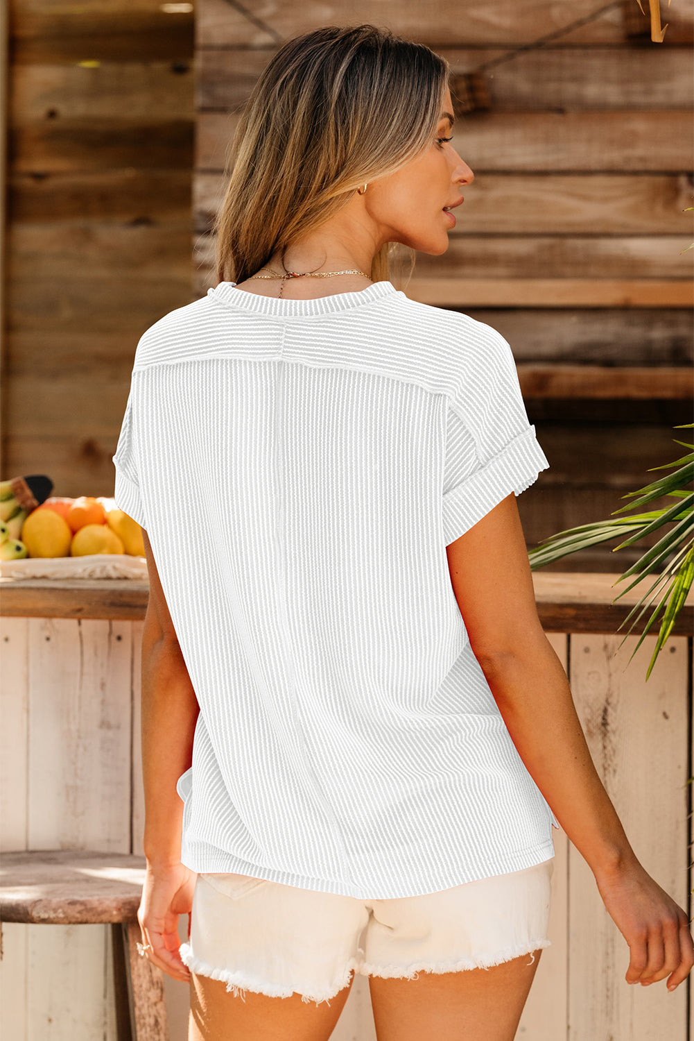 Corded Knit Reverse Seam T-Shirt