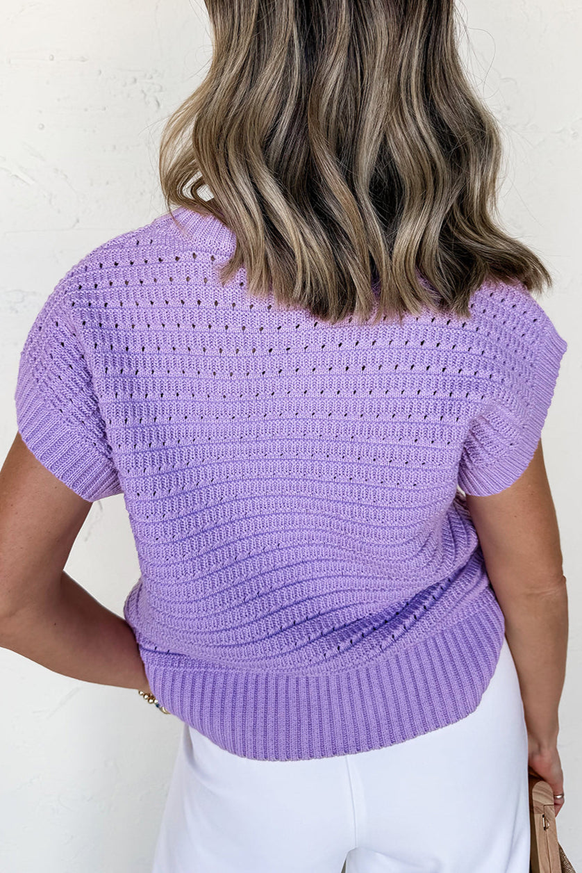 Pointelle Knit Short Sleeve Sweater