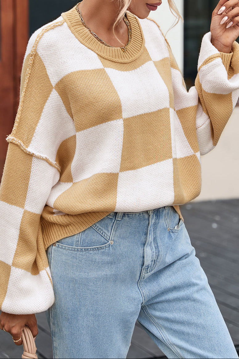 Checker Bishop Sleeve Sweater
