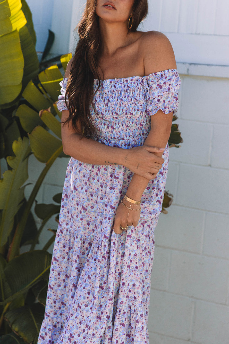 Floral Bubble Sleeve Maxi Dress