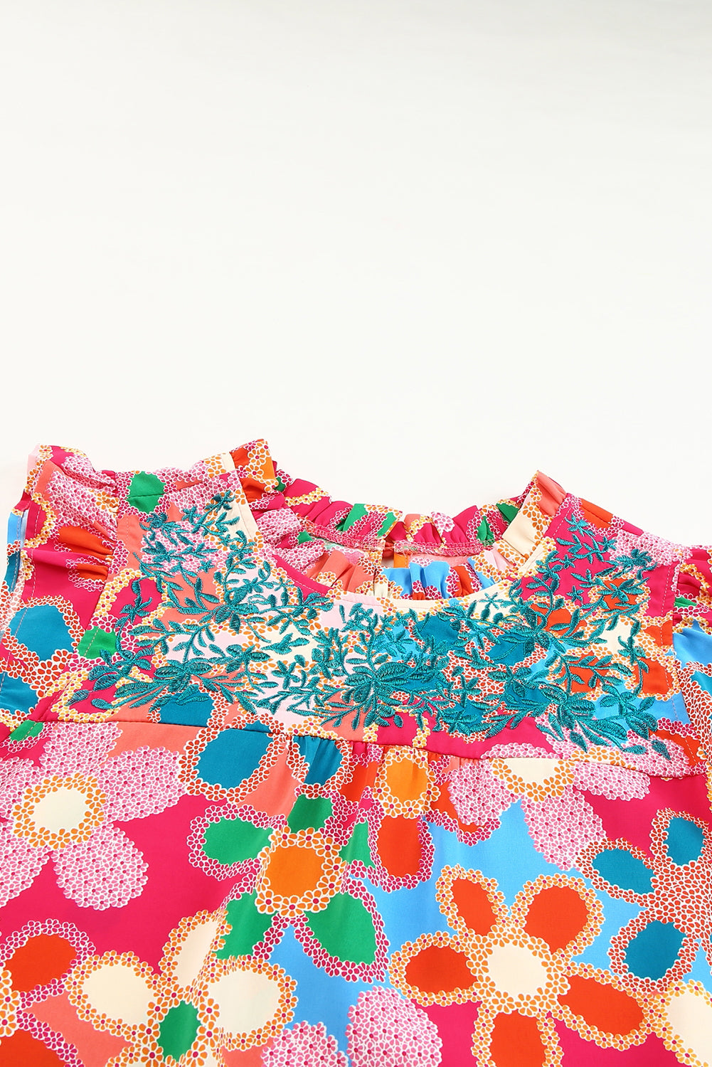 Floral Embroidered Frilled Tank Top