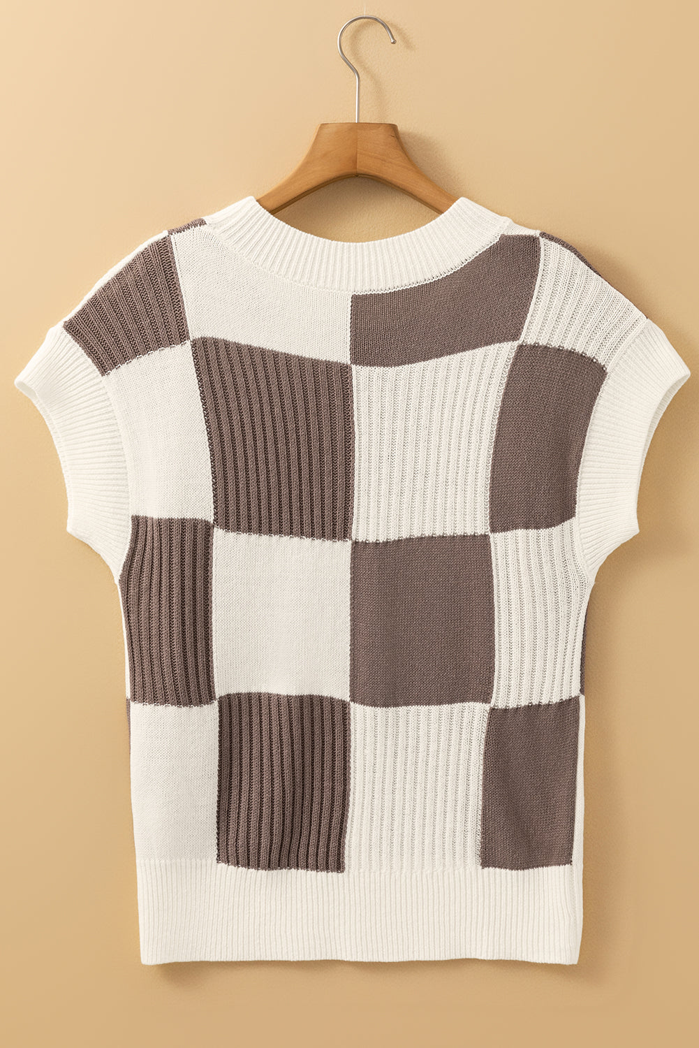Colorblock Checker Short Sleeve Sweater