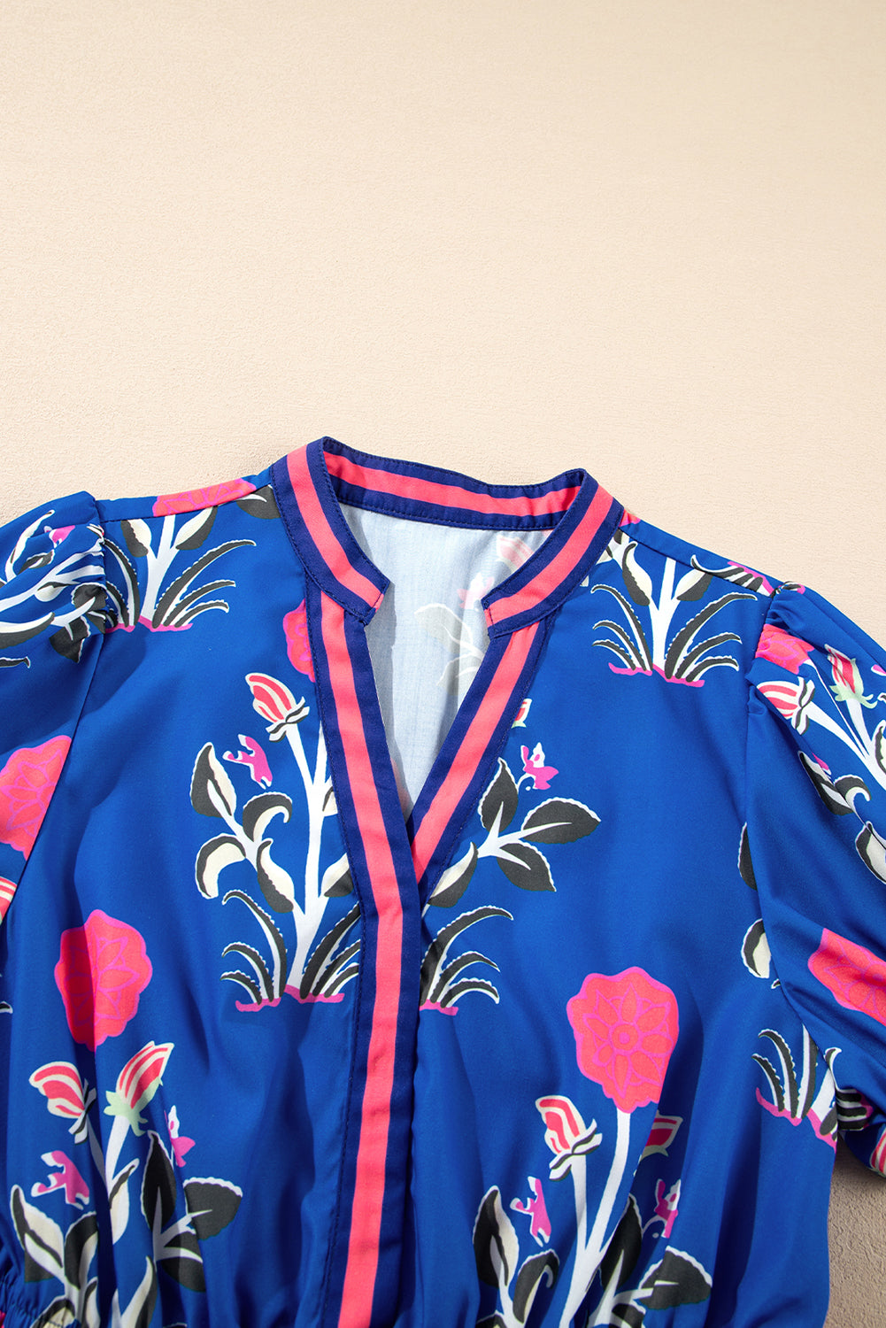 Floral Puff Sleeve V-Neck Midi Dress