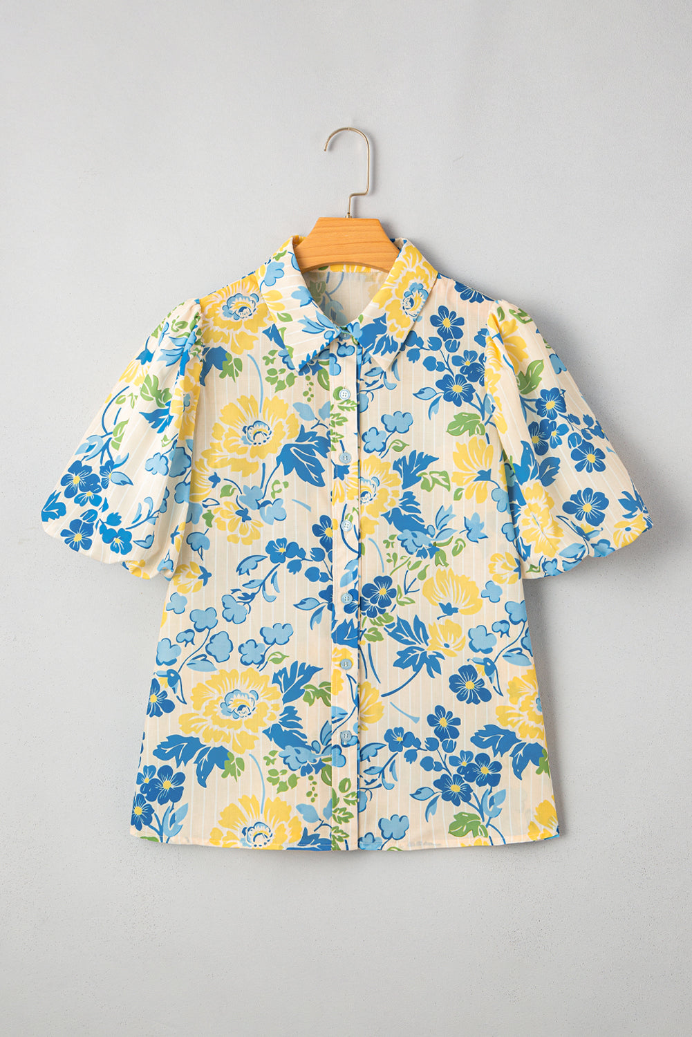 Floral Stripe Puff Sleeve Blouse