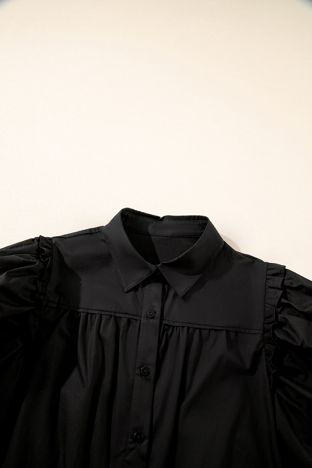 Frilled Puff Sleeve Buttoned Shirt
