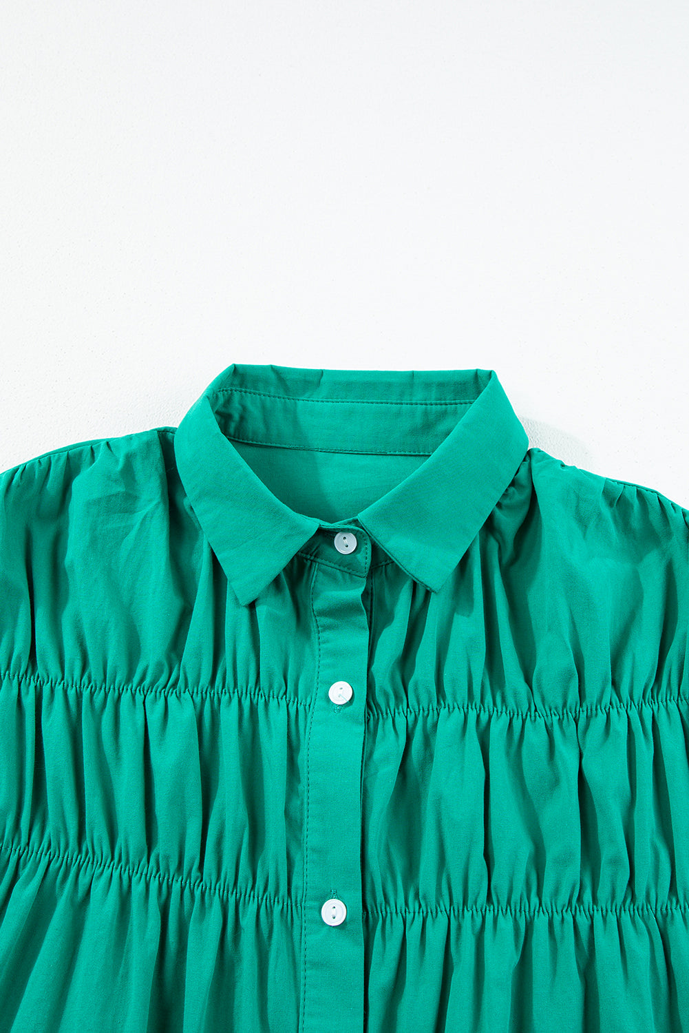 Shirred Ruffle Sleeve Buttoned Dress