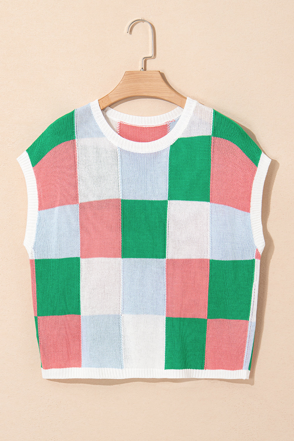 Colorblock Checker Cap Sleeve Sweater