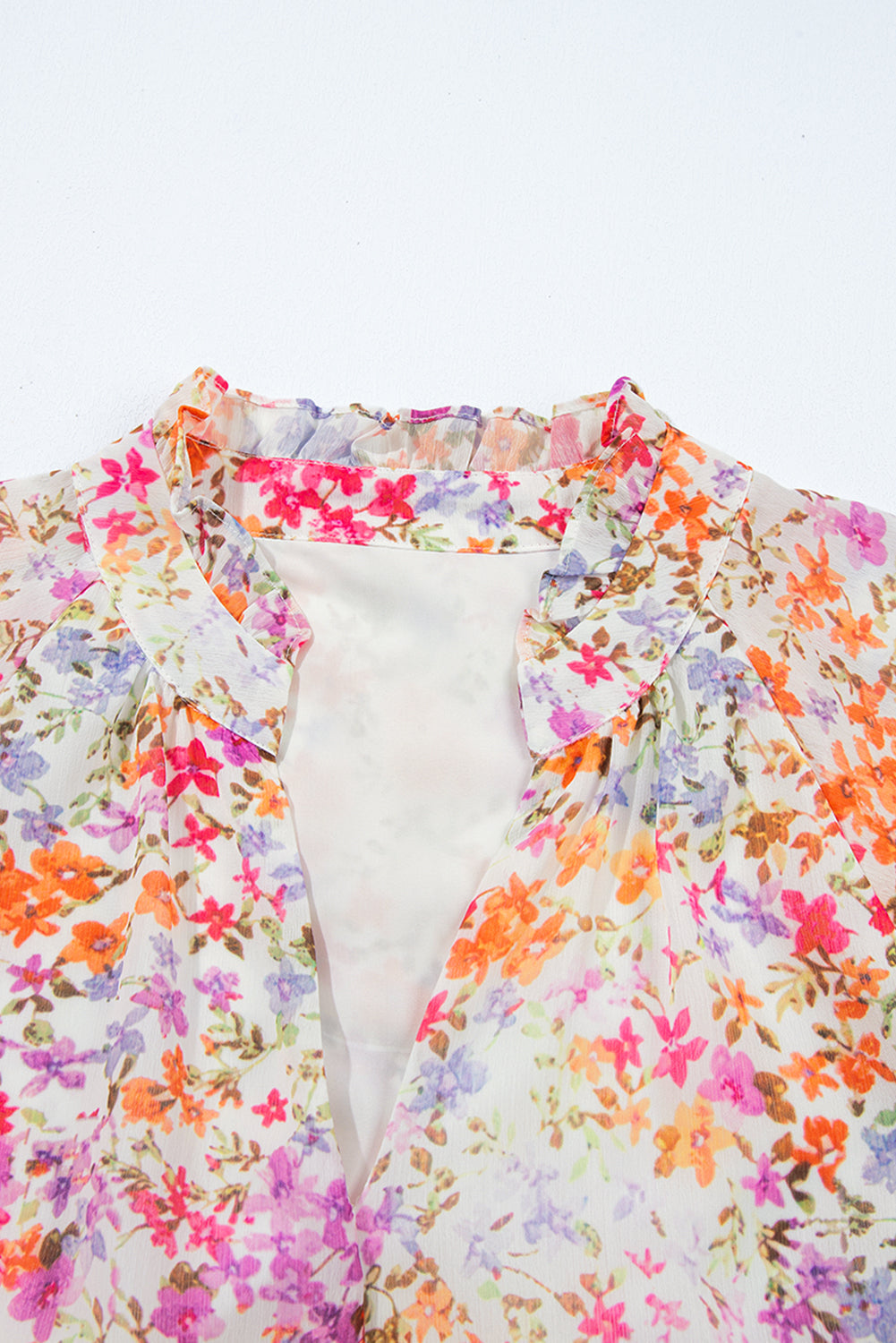 Floral Frilled V-Neck Puff Sleeve Dress