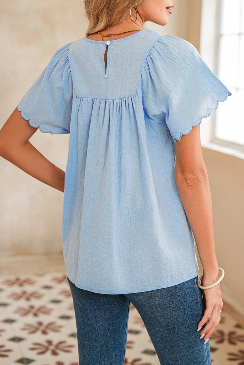 Scallop Embroidered Short Sleeve Top