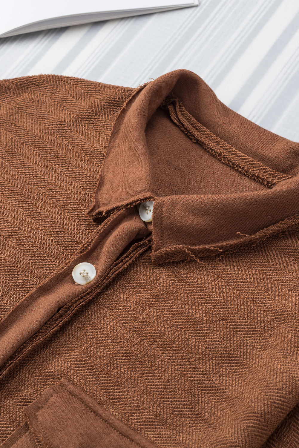 Textured Contrast Flap Pocket Shacket