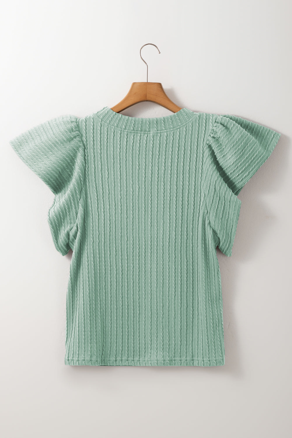 Solid Cable Textured Flutter Sleeve Top