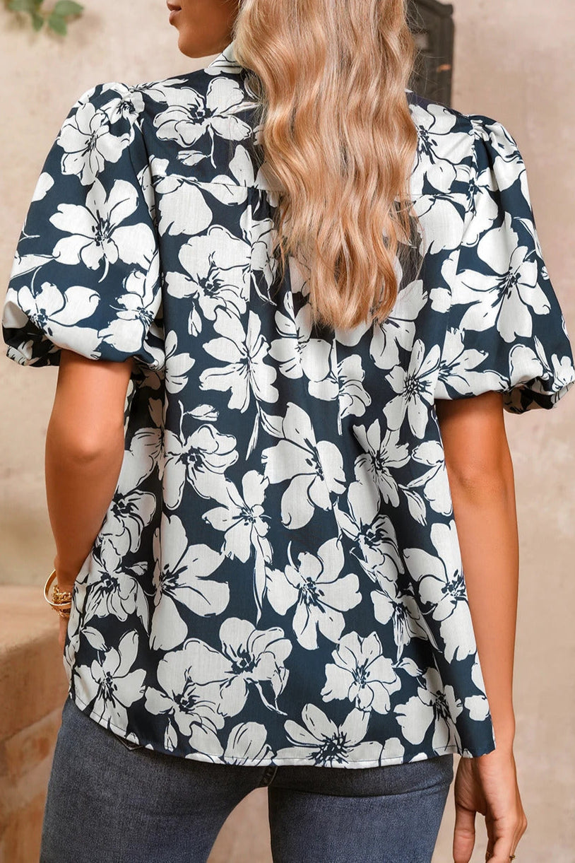 Floral Puff Sleeve Buttoned Shirt