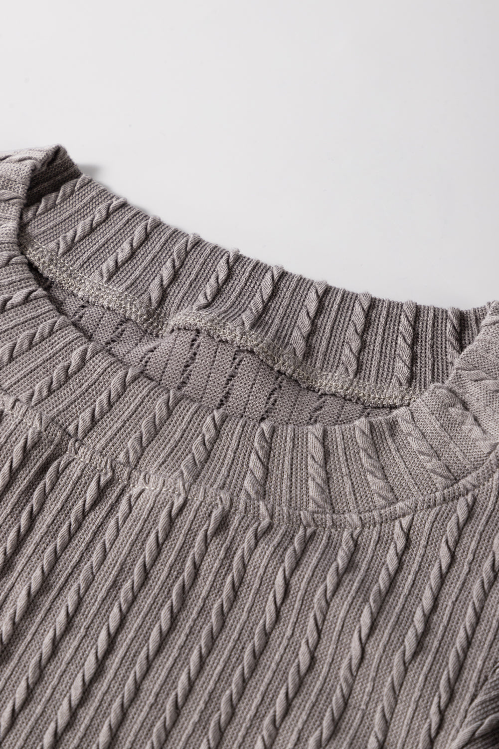 Solid Cable Textured Flutter Sleeve Top