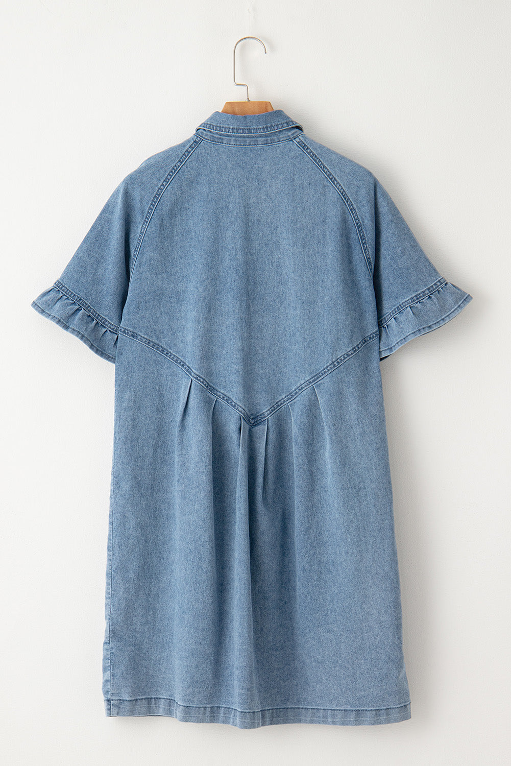 Denim Frilled Short Sleeve Dress