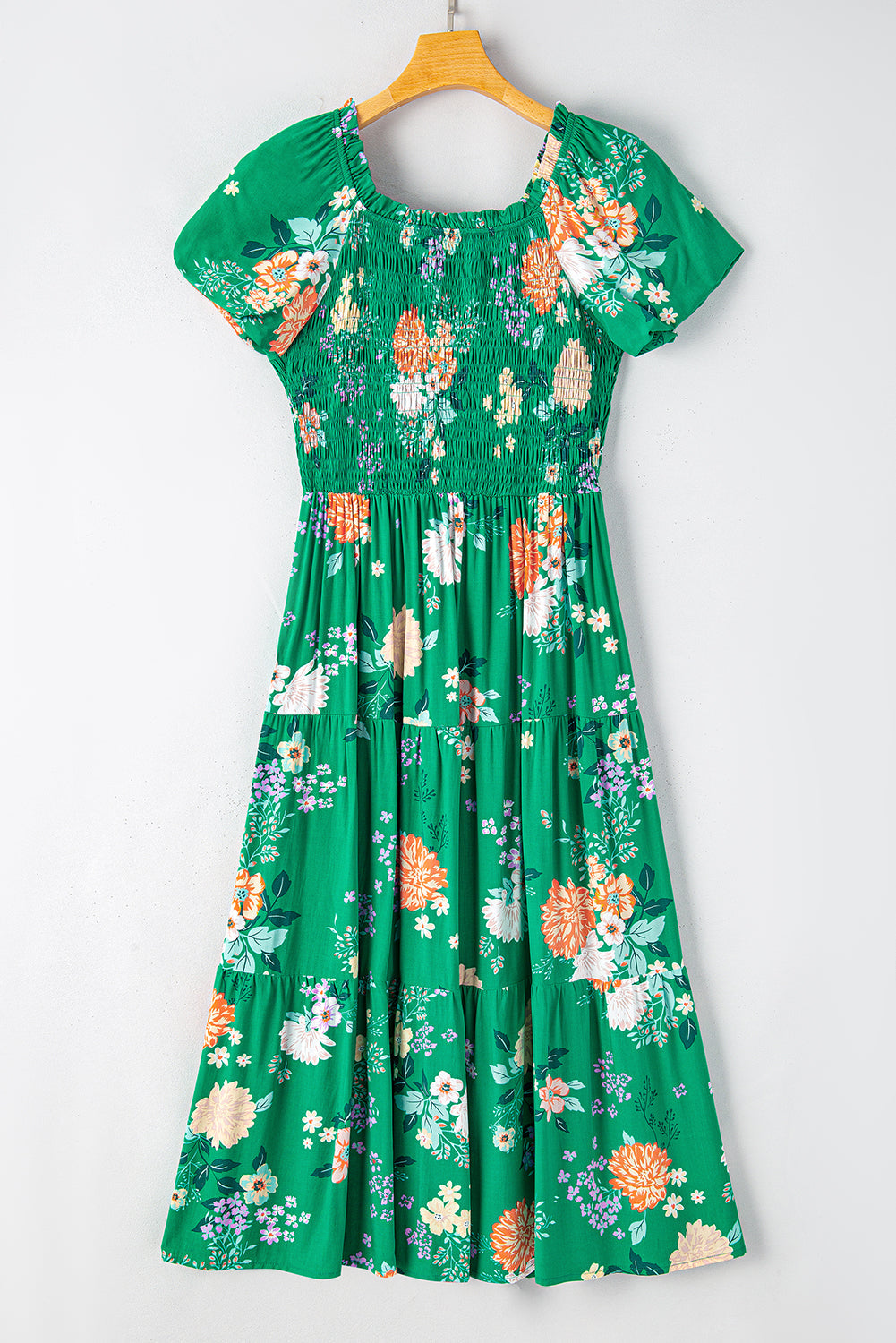 Floral Smocked Tiered Midi Dress