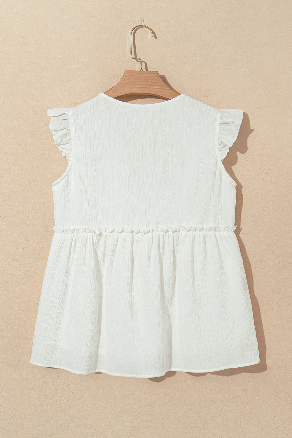 Textured Ruffle Trim V-Neck Top