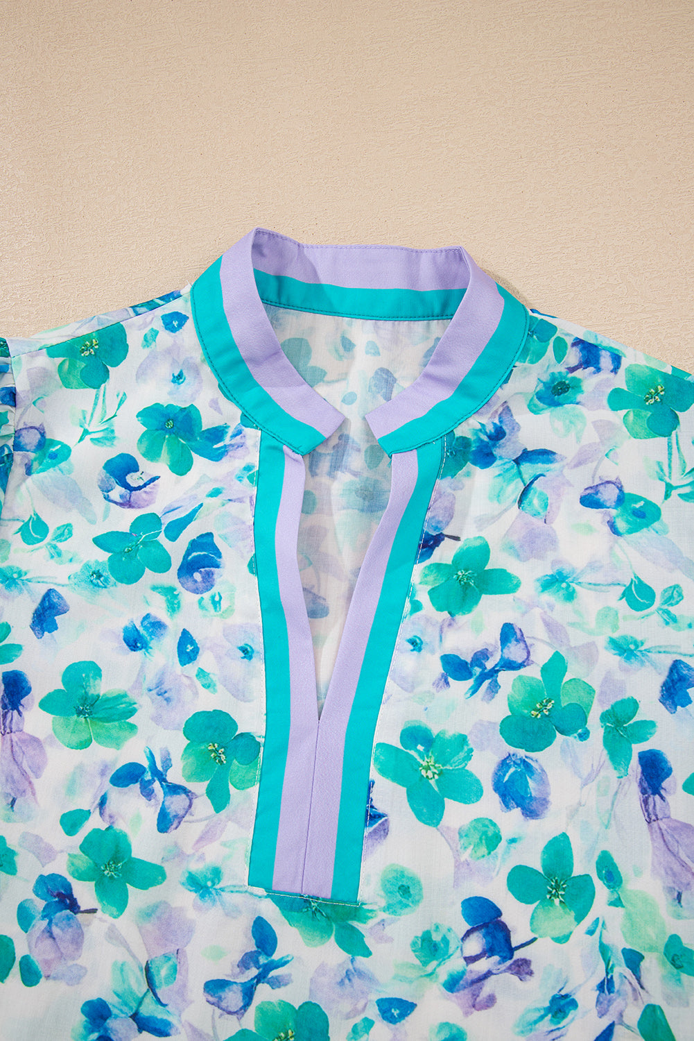 Floral Stripe V-Neck Puff Sleeve Blouse
