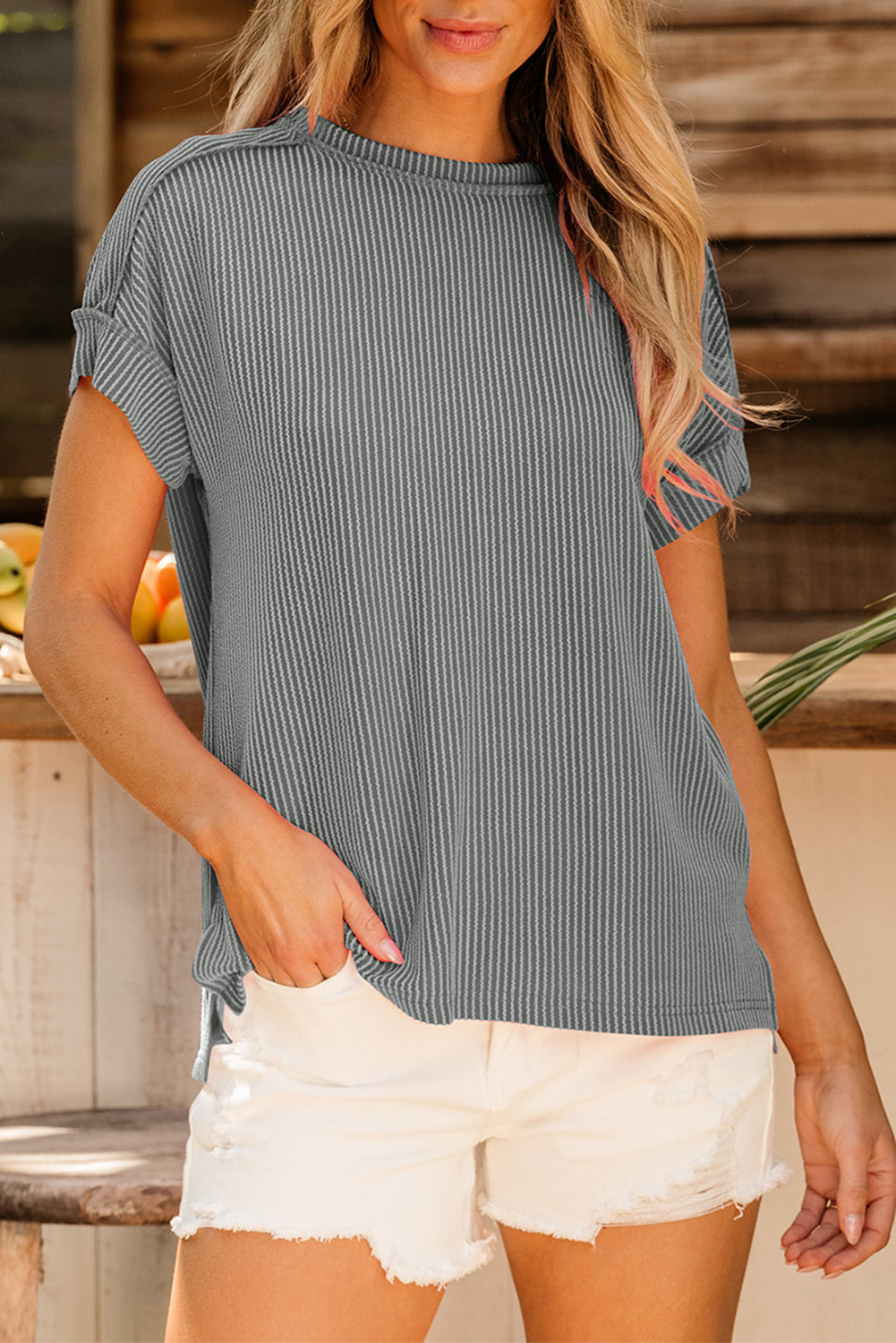 Corded Knit Reverse Seam T-Shirt