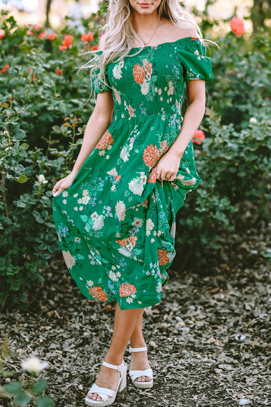 Floral Smocked Tiered Midi Dress