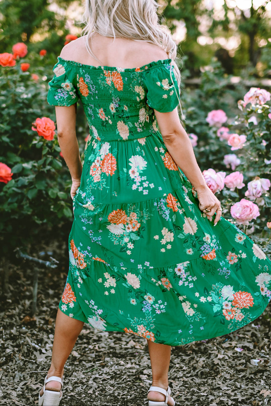 Floral Smocked Tiered Midi Dress