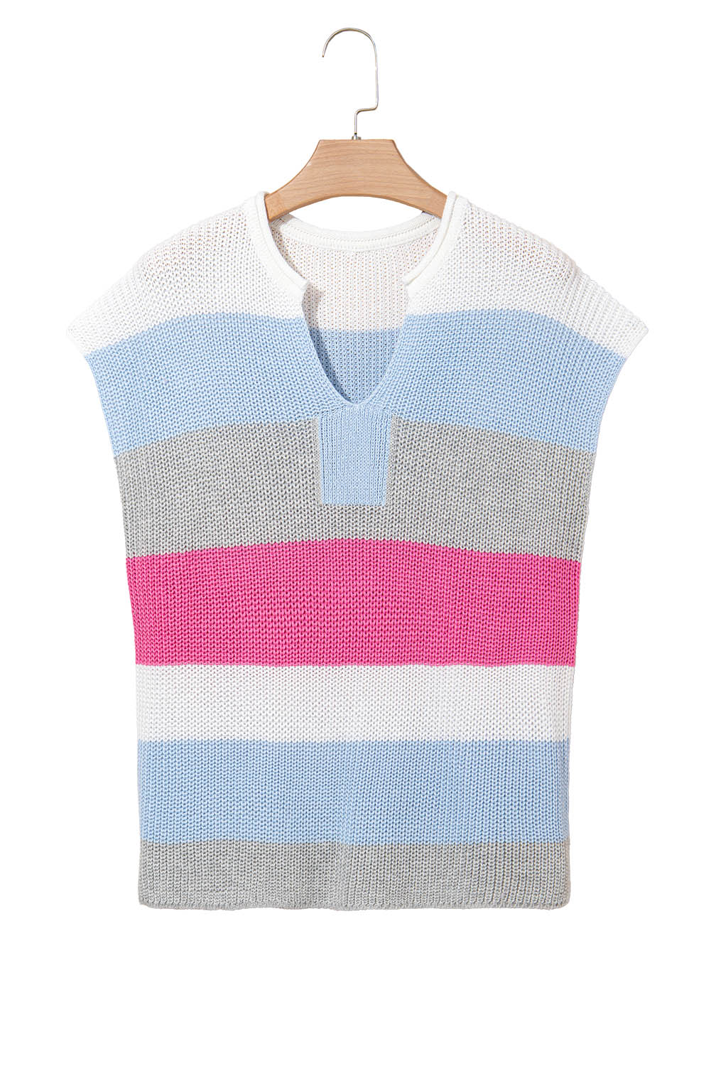 Colorblock Notched V-Neck Sweater T-Shirt