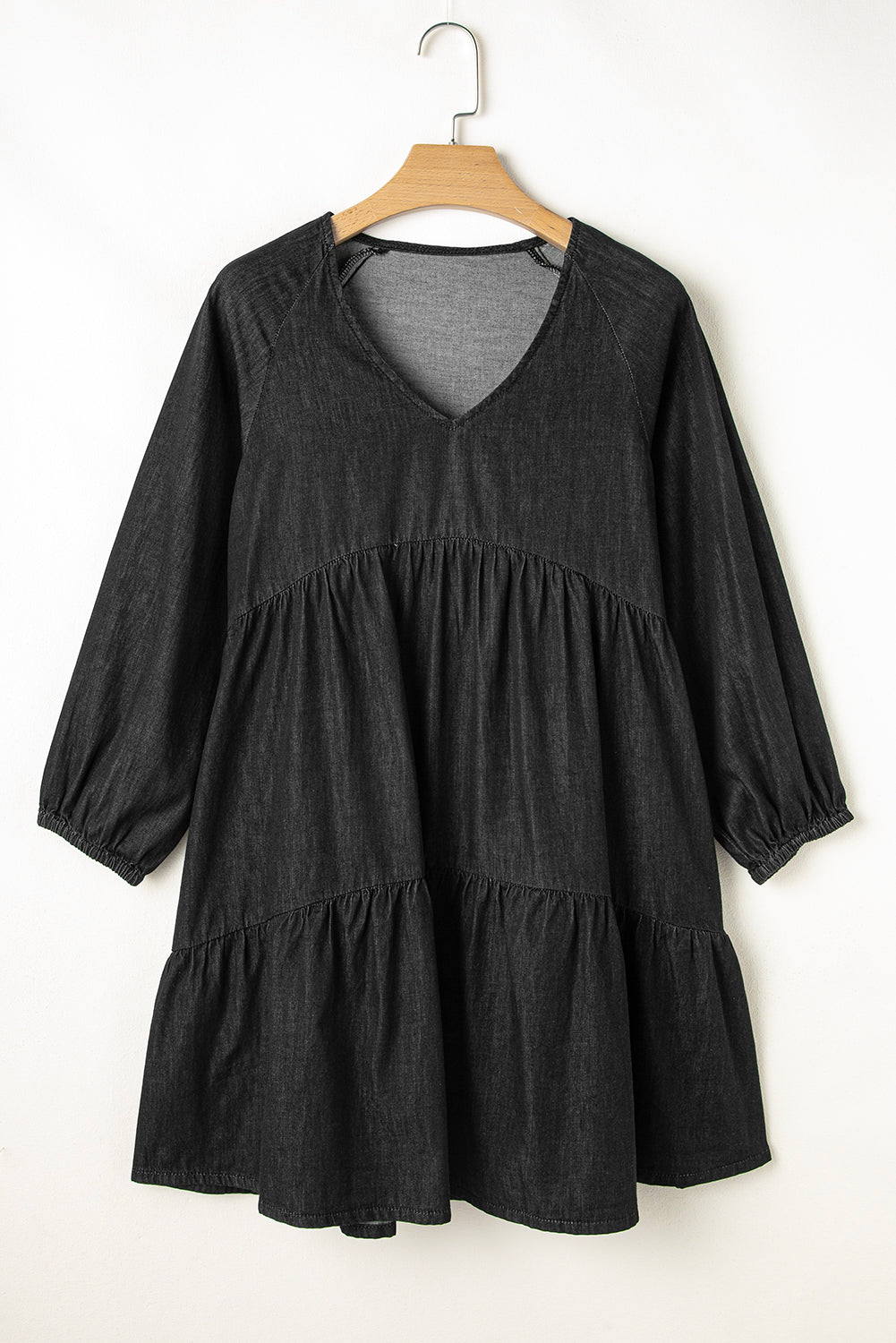 Denim Chambray Puff Sleeve Mini Dress