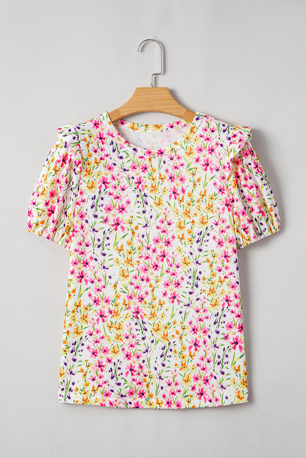 Floral Ruffle Puff Sleeve Blouse