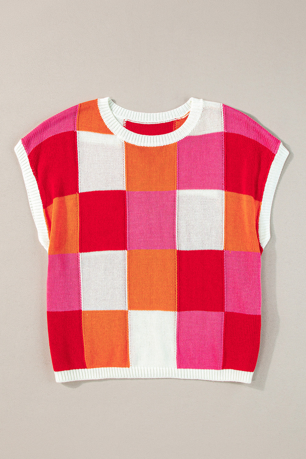 Colorblock Checker Cap Sleeve Sweater