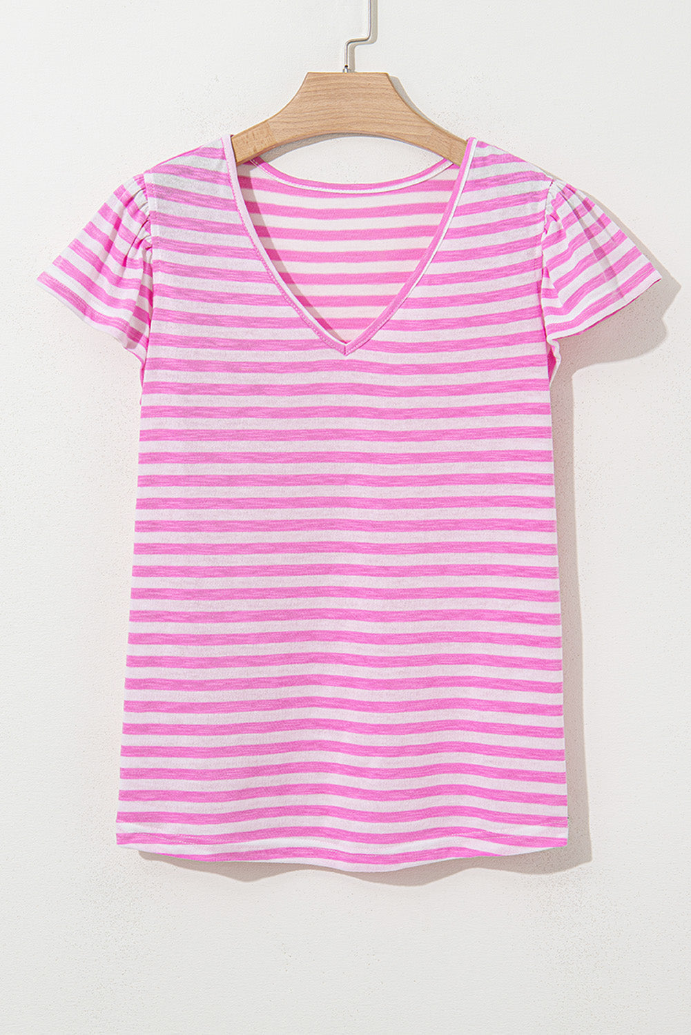 Stripe V-Neck Ruffle Sleeve Top