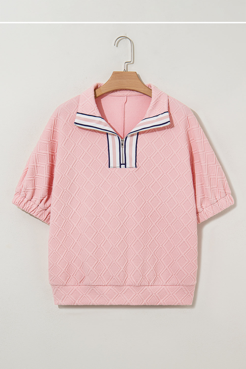 Stripe Contrast Collar Textured Blouse
