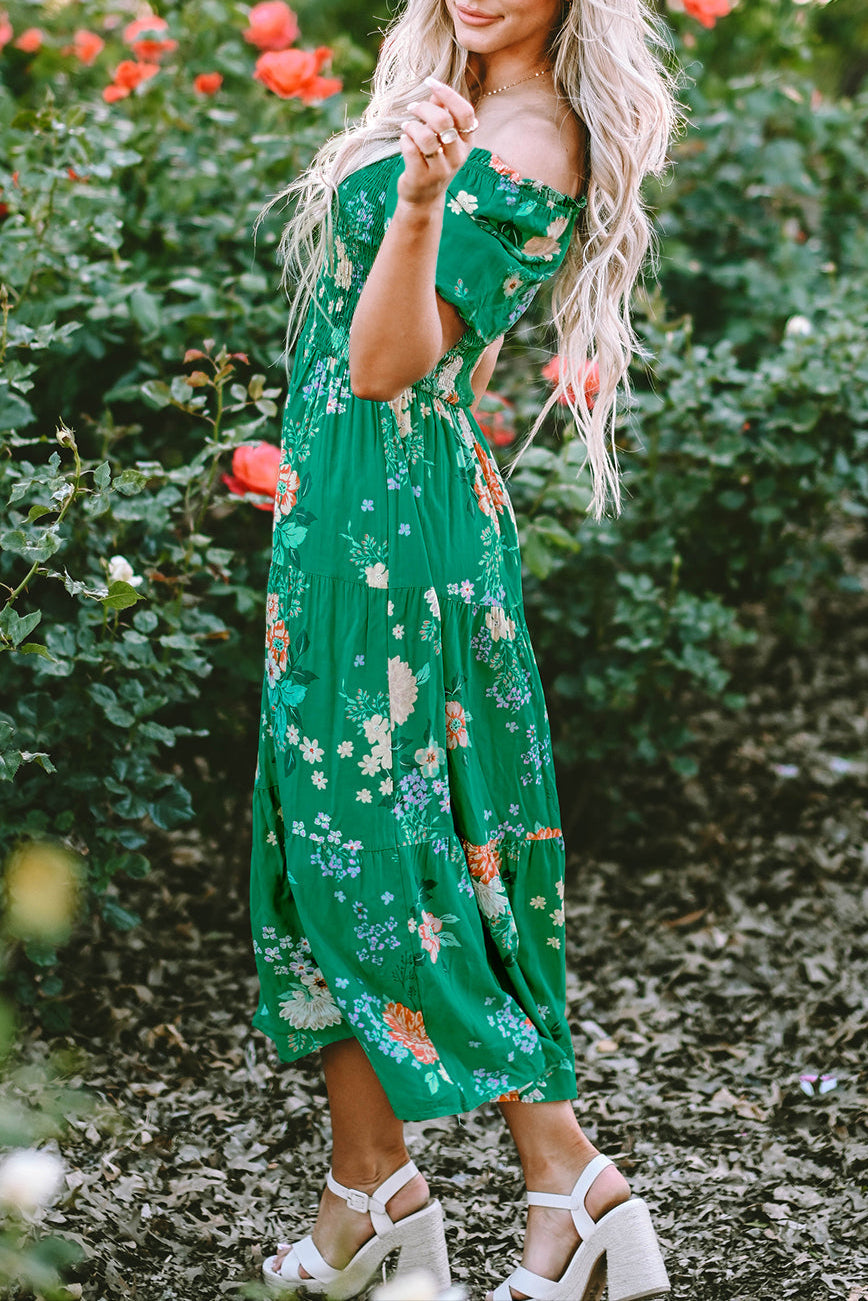 Floral Smocked Tiered Midi Dress